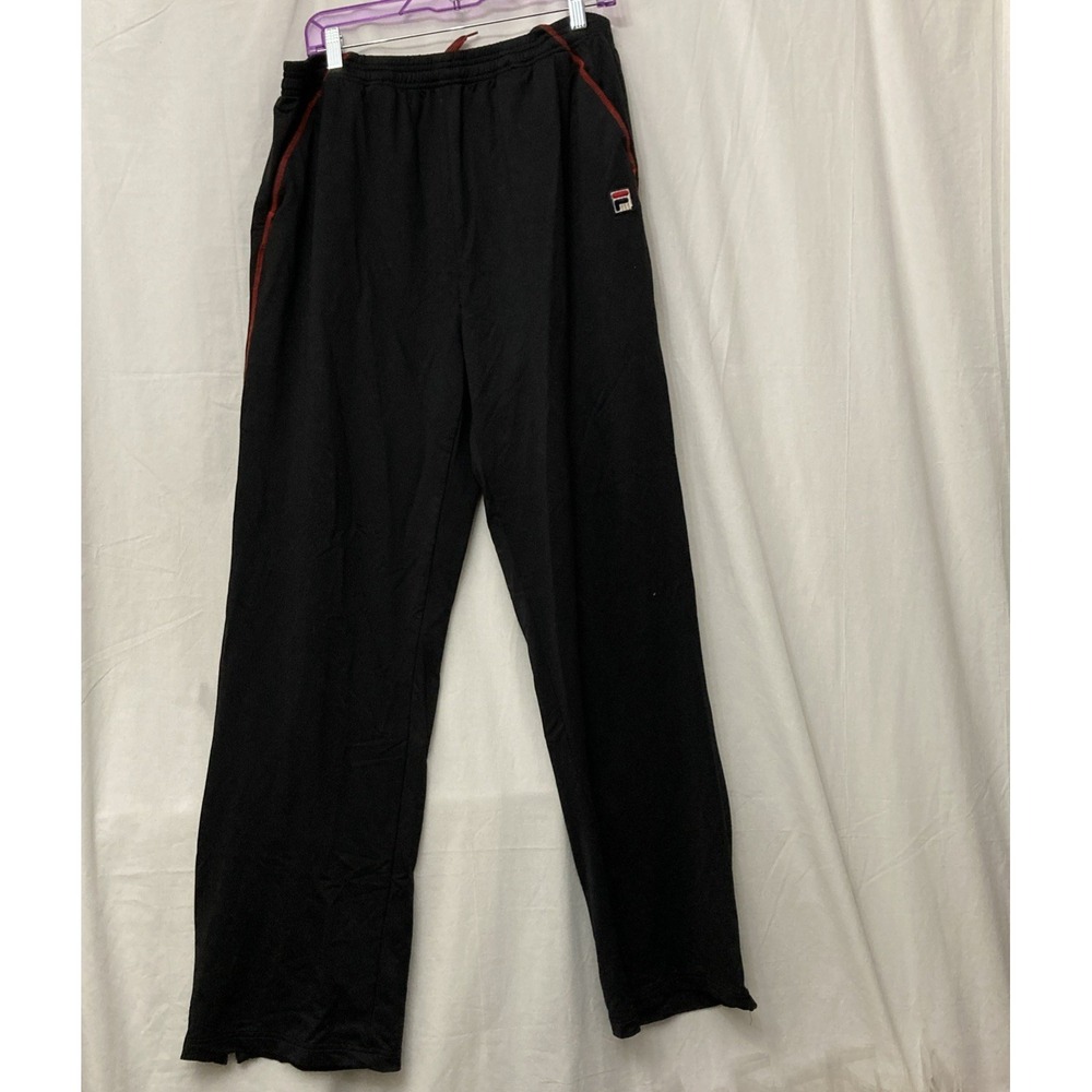 Fila Men's Black Track Pants w/Pockets,‎ Zip Ankles and Red Striping - SZ XXL